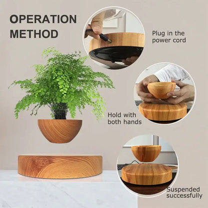 Levitating Air Bonsai Pot - Magnetic Floating Planter with Wood Grain Base