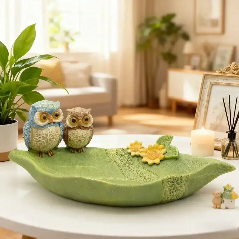 Couple Owl Decorative Storage Tray – Resin Owl Key Holder Table Decor - 