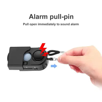 Mini PIR Motion Sensor Security Alarm — 120dB SOS Alert with LED Flashlight