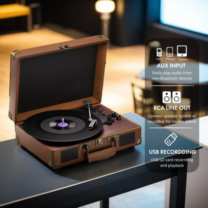 3-Speed Vinyl Turntable with 2 Built-In Stereo Speakers & Headphone Jack