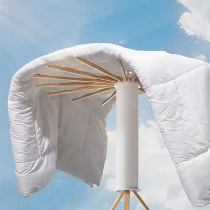 Foldable 360° Rotating Clothes Drying Rack with Wood Arms & Tripod Base