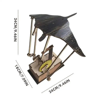 Artisan Wooden Manta Ray Automaton - Hand-Cranked Kinetic DIY Sculpture