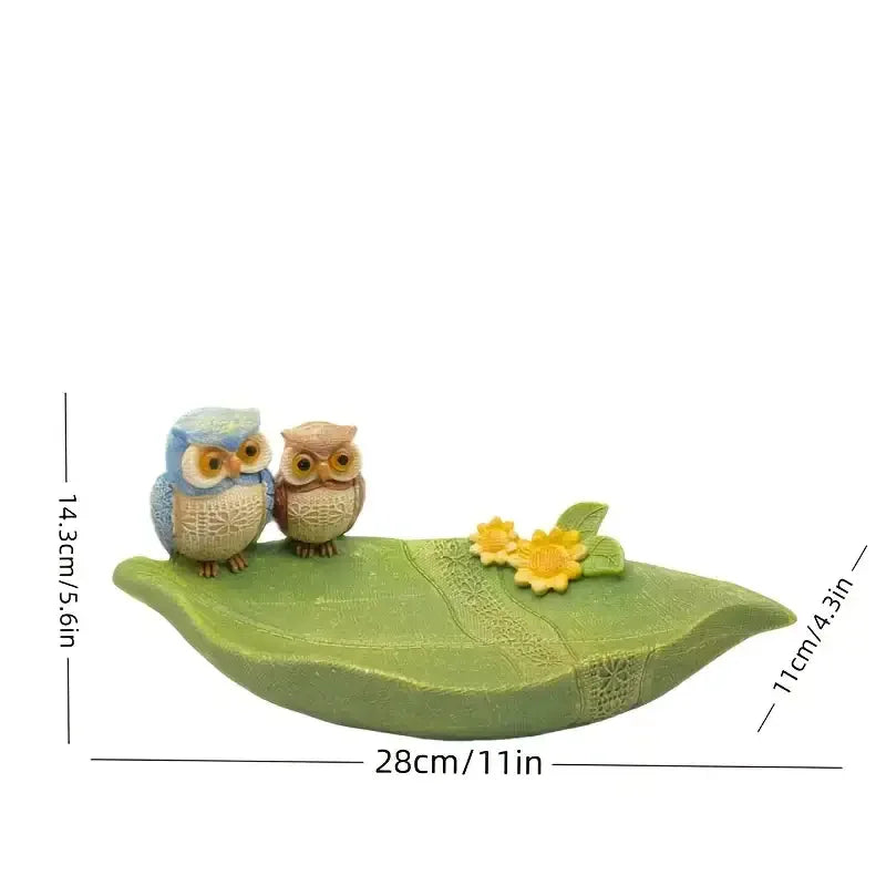 Couple Owl Decorative Storage Tray – Resin Owl Key Holder Table Decor - 