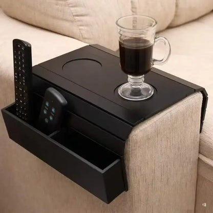 Bamboo Sofa Armrest Tray - Foldable with Drink Holders