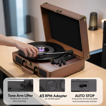 3-Speed Vinyl Turntable with 2 Built-In Stereo Speakers & Headphone Jack