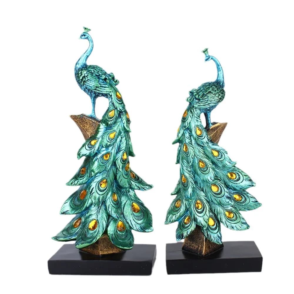 Luxury Peacock Statue Set – Elegant Resin Peacock Home Decor Ornaments