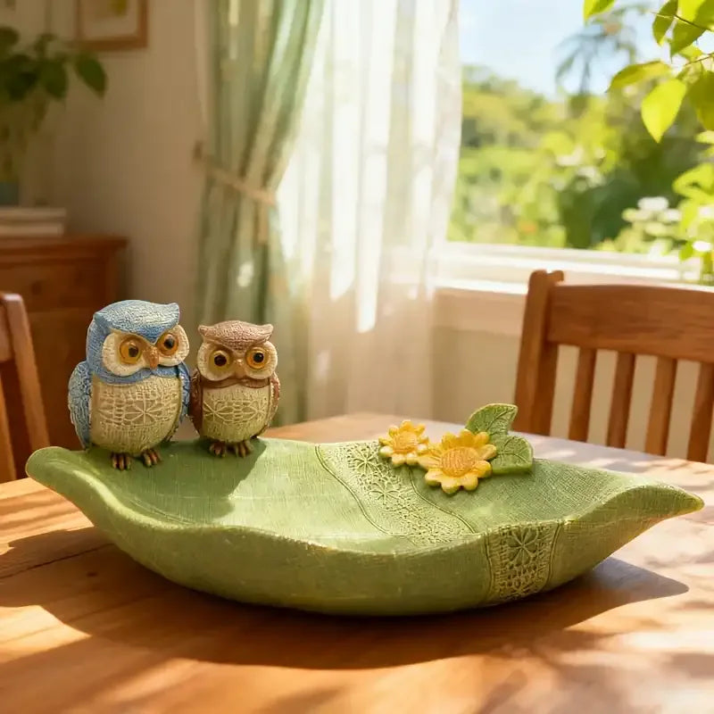 Couple Owl Decorative Storage Tray – Resin Owl Key Holder Table Decor - 