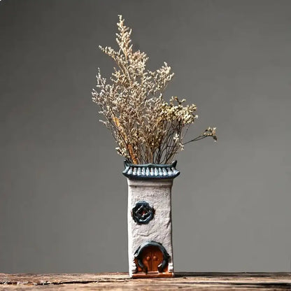Jiangnan House Ceramic Succulent Planter - Handcrafted Rustic Tabletop Pot