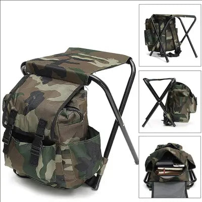 Travel Backpack Chair — 2-in-1 Steel Frame Folding Chair with 3-Pocket Backpack