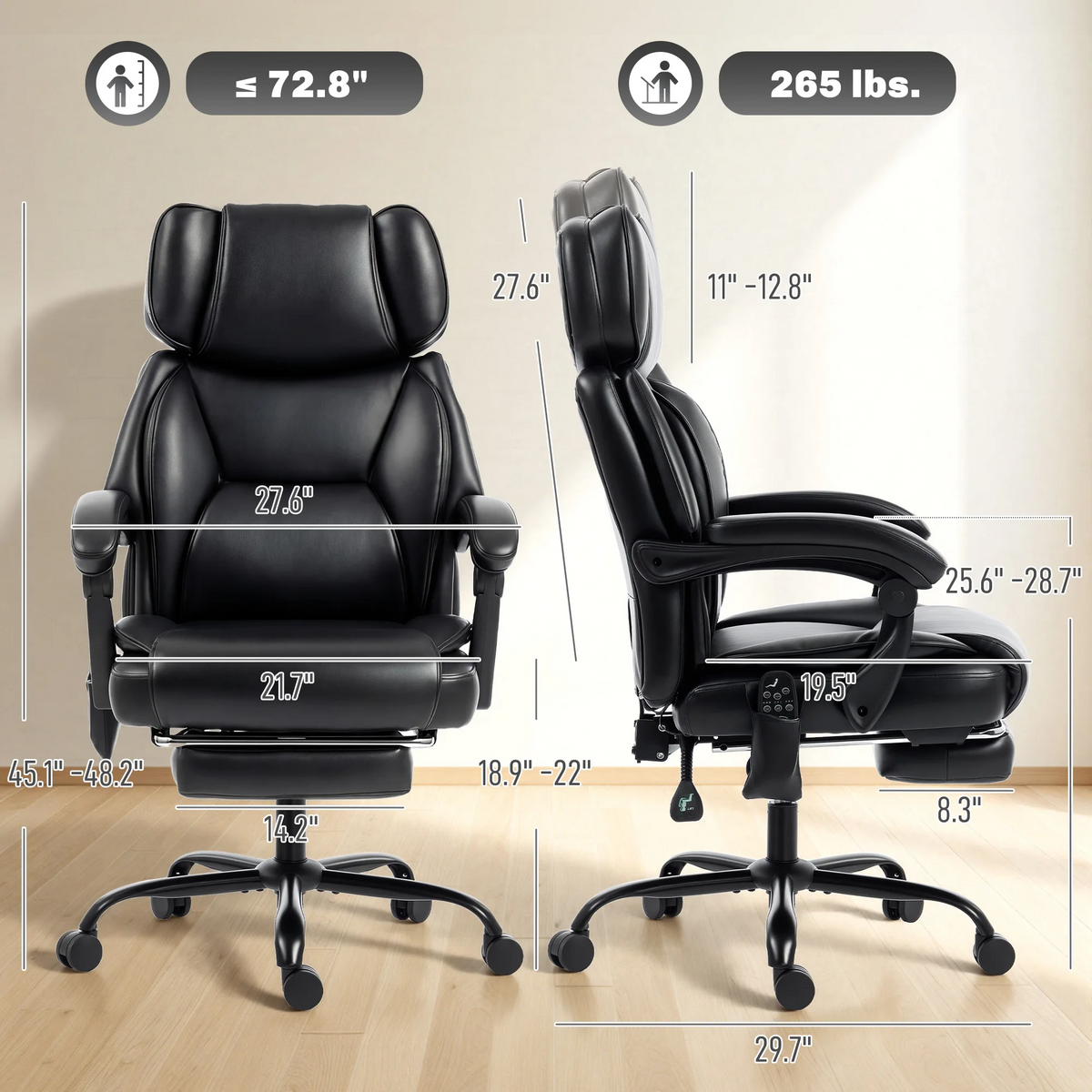 Premium Massage Office Chair with Heat & Footrest, Black