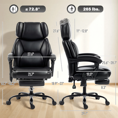 Premium Massage Office Chair with Heat & Footrest, Black