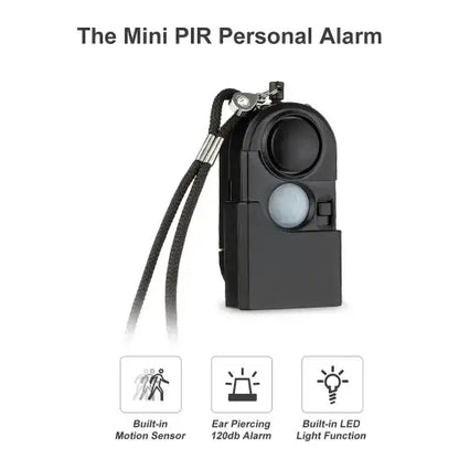 Mini PIR Motion Sensor Security Alarm — 120dB SOS Alert with LED Flashlight