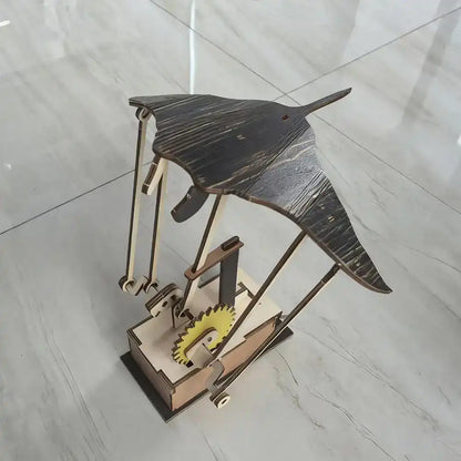 Artisan Wooden Manta Ray Automaton - Hand-Cranked Kinetic DIY Sculpture