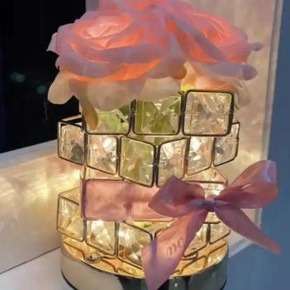 Rose Cube Crystal LED Atmosphere Table Lamp - Eternal Rose Nightlight Gift