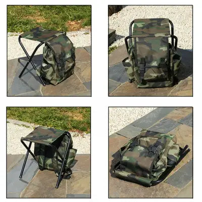 Travel Backpack Chair — 2-in-1 Steel Frame Folding Chair with 3-Pocket Backpack