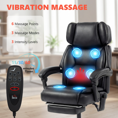 Premium Massage Office Chair with Heat & Footrest, Black