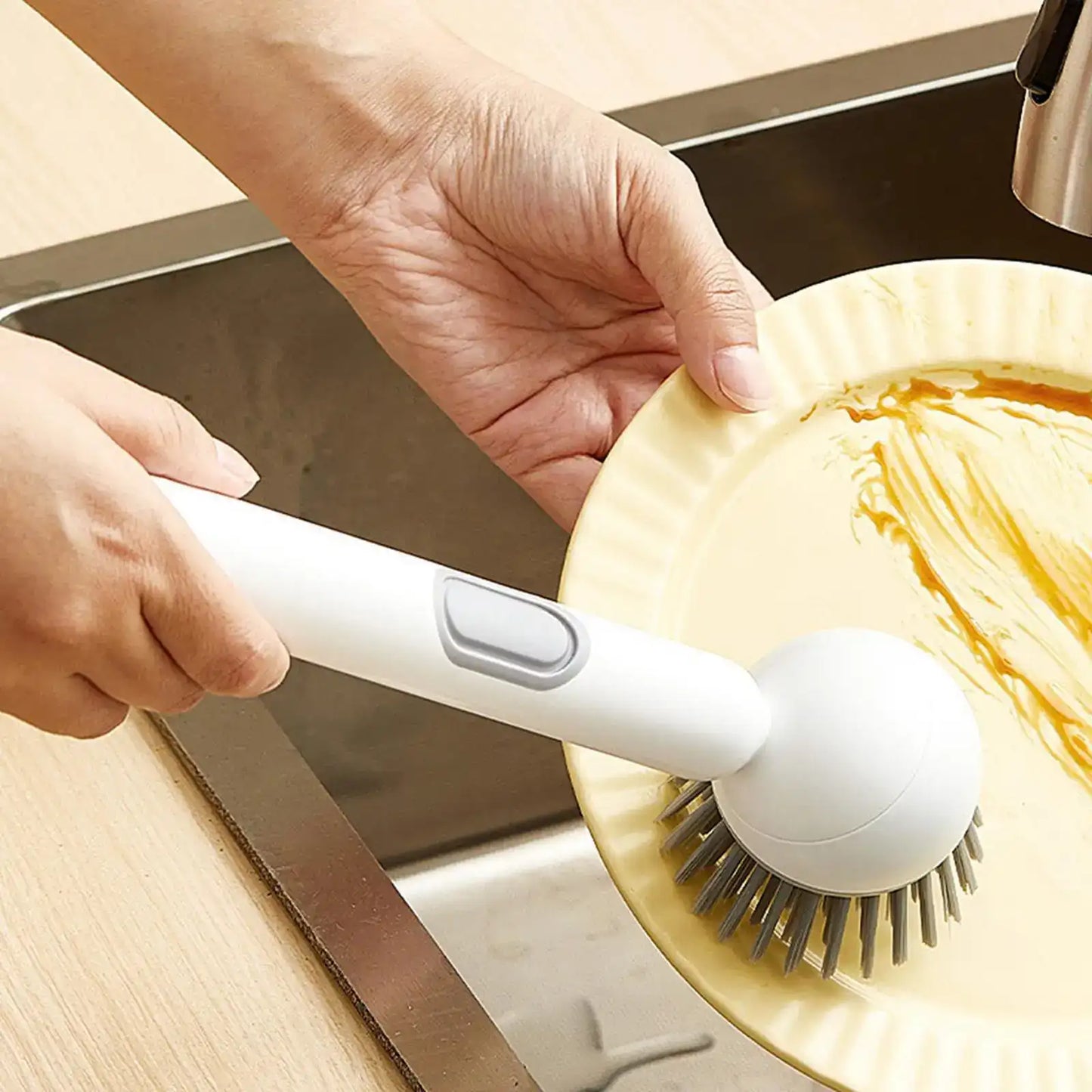 360° Rotating Dish Brush - Long Handle Kitchen Scrubber with Soap Dispenser