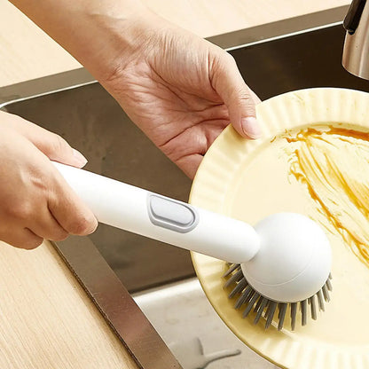 360° Rotating Dish Brush - Long Handle Kitchen Scrubber with Soap Dispenser