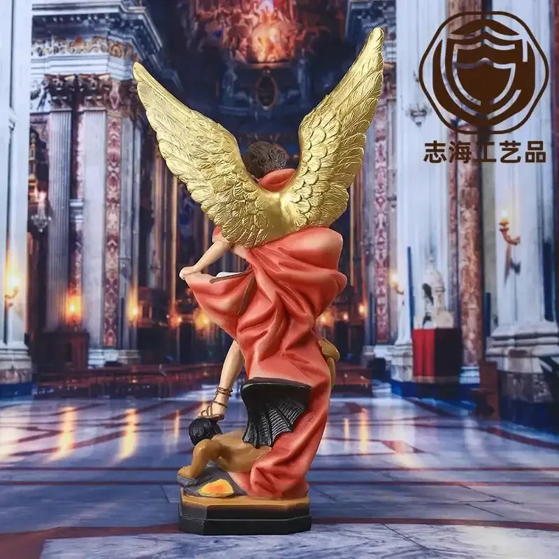 Archangel Saint Michael Statue – Angel Warrior Defeating Demon Resin Sculpture - Colourful