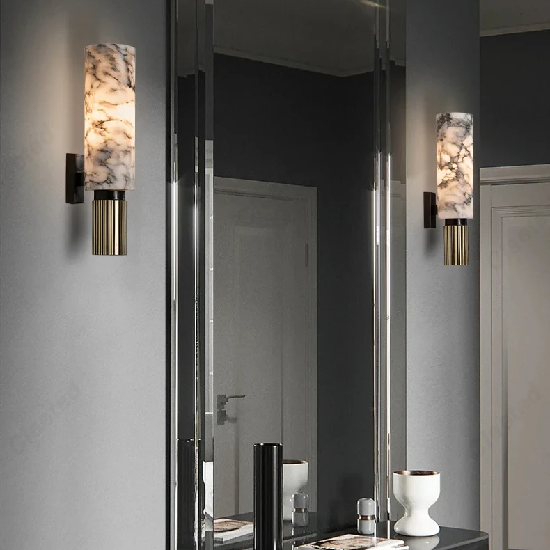 Luxury Retro LED Marble Wall Lamp – Bedside Decorative Lighting