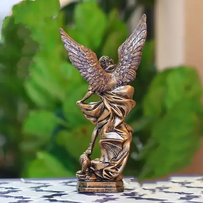 Archangel Saint Michael Statue – Angel Warrior Defeating Demon Resin Sculpture - Colourful