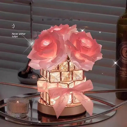 Rose Cube Crystal LED Atmosphere Table Lamp - Eternal Rose Nightlight Gift
