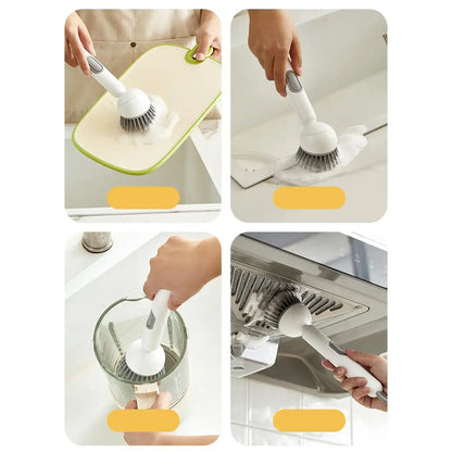 360° Rotating Dish Brush - Long Handle Kitchen Scrubber with Soap Dispenser