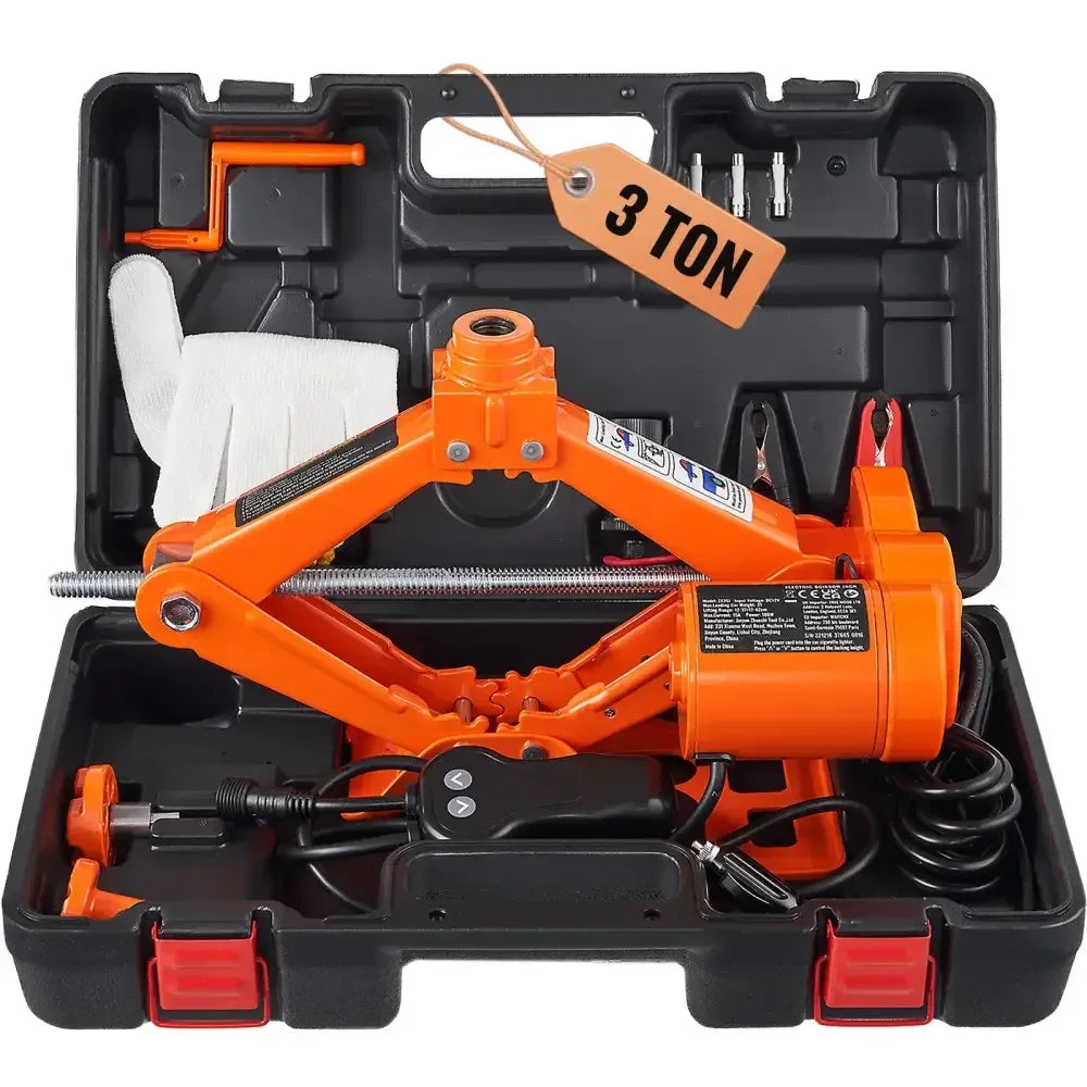 Electric Car Jack Kit 3T Scissor Jack with 12V Impact Wrench and Carrying Case - 3T Jack Wrench