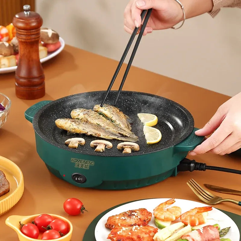 Electric Multi Cooker Frying Pan – 220V Non-Stick Electric Skillet for Barbecue, Steak, Fish, Omelette.