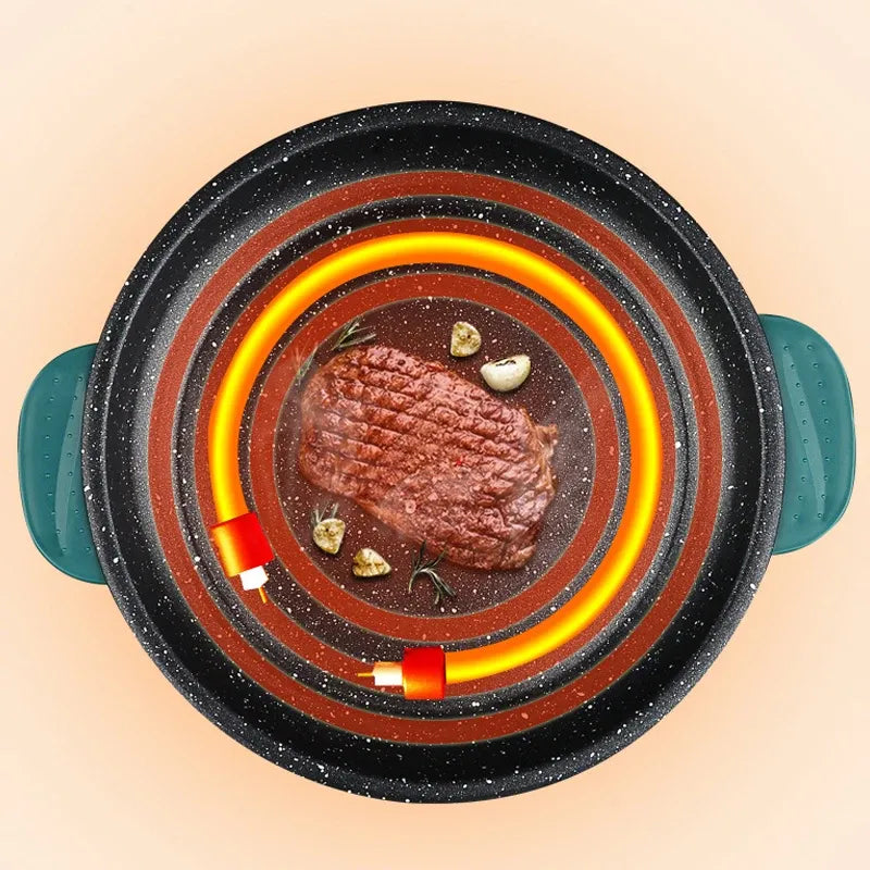 Electric Multi Cooker Frying Pan – 220V Non-Stick Electric Skillet for Barbecue, Steak, Fish, Omelette.