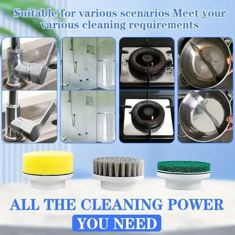 Electric Spin Scrubber with 5 Replaceable Brush Heads – Three-Speed Adjustable Handheld Rechargeable Shower Cleaning Brush - 