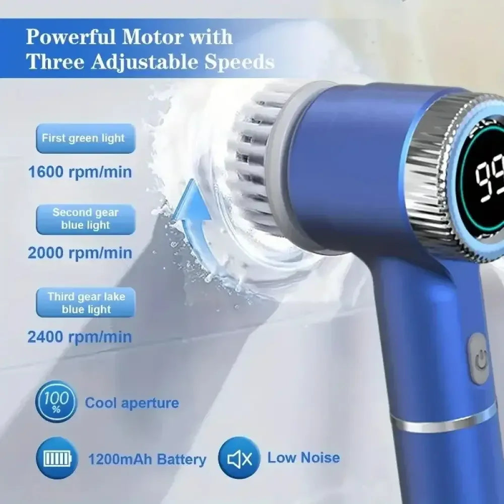 Electric Spin Scrubber with 5 Replaceable Brush Heads – Three-Speed Adjustable Handheld Rechargeable Shower Cleaning Brush - 
