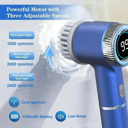 Electric Spin Scrubber with 5 Replaceable Brush Heads – Three-Speed Adjustable Handheld Rechargeable Shower Cleaning Brush - 