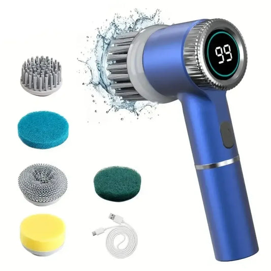 Electric Spin Scrubber with 5 Replaceable Brush Heads – Three-Speed Adjustable Handheld Rechargeable Shower Cleaning Brush - 