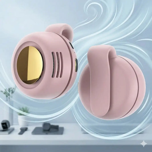 Pink electronic device with a gold interior on a light blue background