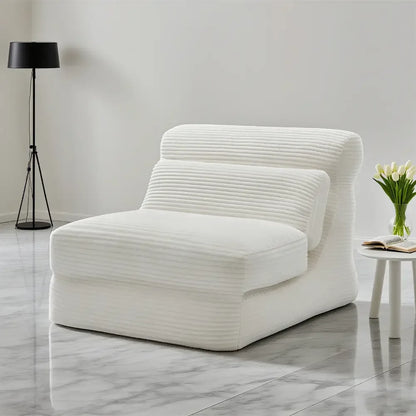 Ergonomic Folding Sofa Bed Modern Corduroy Convertible Sleeper Chair with Lumbar Support - White