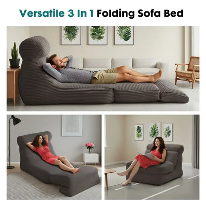 Ergonomic Folding Sofa Bed Modern Corduroy Convertible Sleeper Chair with Lumbar Support - Black
