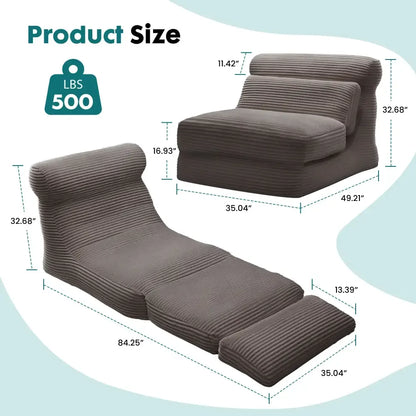 Ergonomic Folding Sofa Bed Modern Corduroy Convertible Sleeper Chair with Lumbar Support - Black