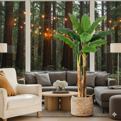Faux Banana Tree with Planter Artificial Tropical Plant for Home & Office