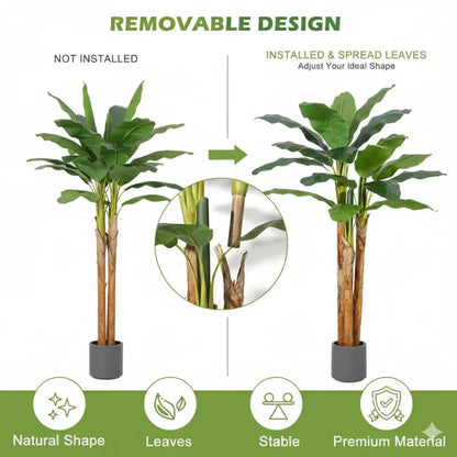 Faux Banana Tree with Planter Artificial Tropical Plant for Home & Office