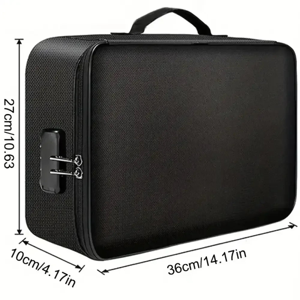 Fireproof Black Document Bag for Laptop, Files & Certificates with Multi-Compartment Storage - 