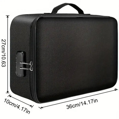 Fireproof Black Document Bag for Laptop, Files & Certificates with Multi-Compartment Storage - 