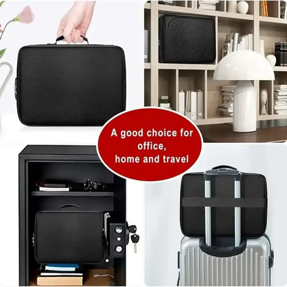 Fireproof Black Document Bag for Laptop, Files & Certificates with Multi-Compartment Storage - 