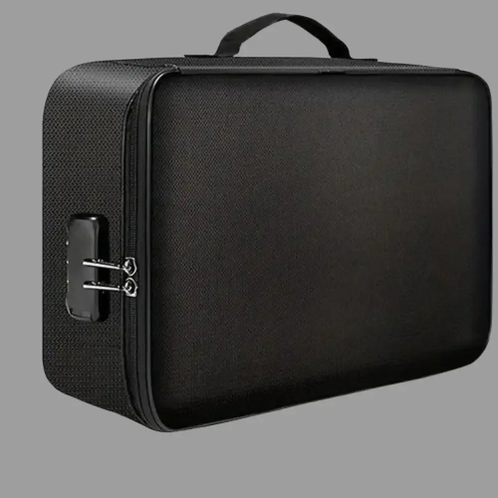 Fireproof Black Document Bag for Laptop, Files & Certificates with Multi-Compartment Storage - 