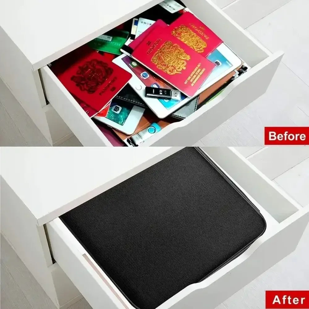 Fireproof Black Document Bag for Laptop, Files & Certificates with Multi-Compartment Storage - 