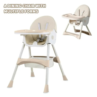 Foldable Baby High Chair 2-in-1 Feeding Chair with Removable Double Tray - Khaki