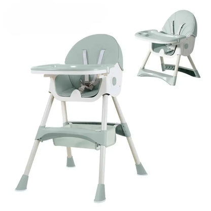 Foldable Baby High Chair 2-in-1 Feeding Chair with Removable Double Tray - Green