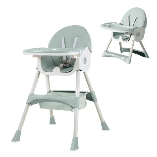 Foldable Baby High Chair 2-in-1 Feeding Chair with Removable Double Tray - Green