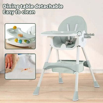 Foldable Baby High Chair 2-in-1 Feeding Chair with Removable Double Tray - Green