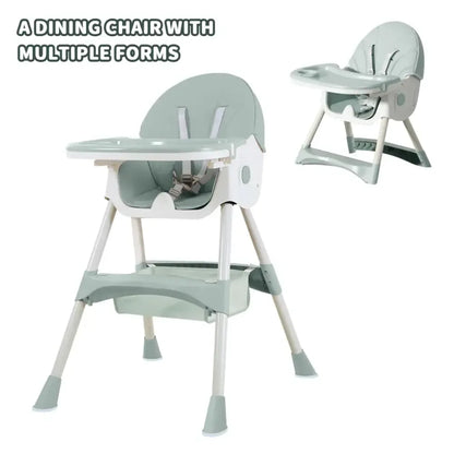 Foldable Baby High Chair 2-in-1 Feeding Chair with Removable Double Tray - Green